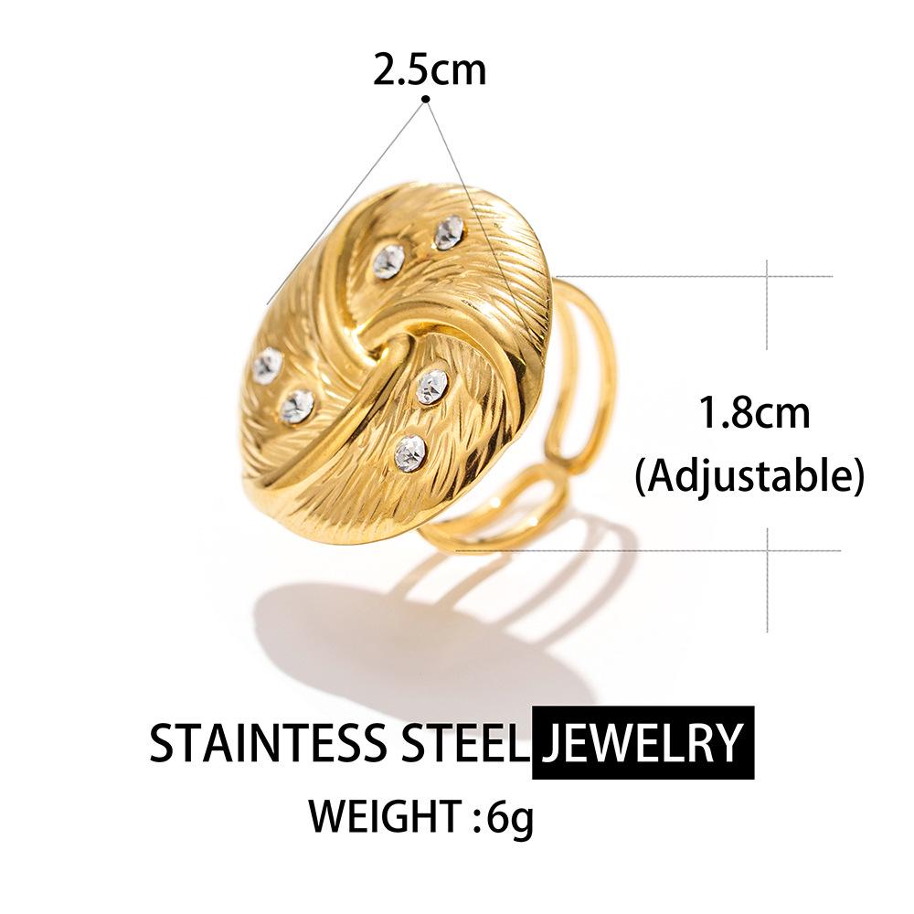 Exquisite Stainless Steel Zircon Ring with Irregular Petal Texture - Luxury Titanium Steel for Women