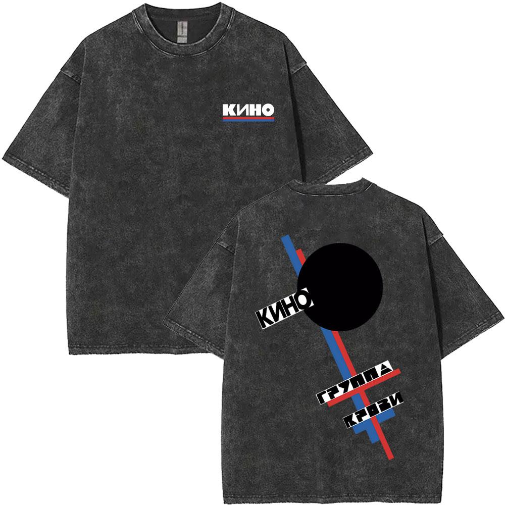 Washed Vintage Kino Viktor Tsoi Graphic T Shirts Men Women Casual Cotton Oversized Tshirts Mens Classic Rusian Rock Streetwear