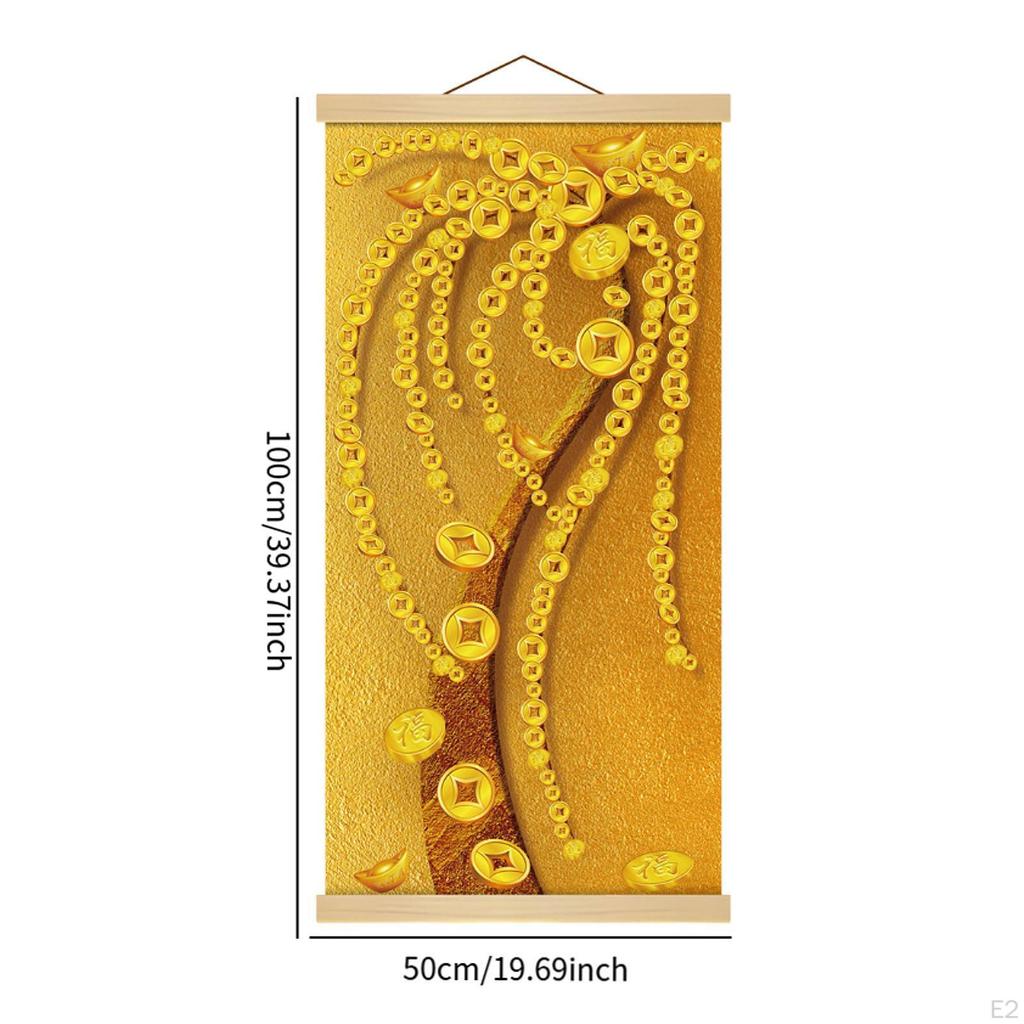 Money Tree Pattern Wall Hanging Printed Scroll 50x100cm Lightweight Versatile for Living Room