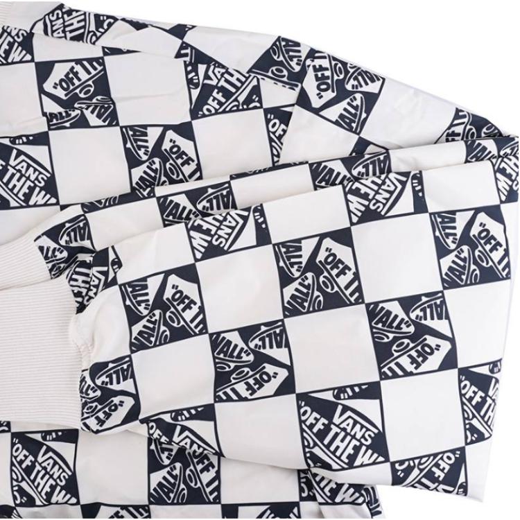 Vans Off The Wall Check Skate Bomber Comfortable Zipper Versatile Long Sleeve Jacket Women Jackets Black White VN000GQSCRY