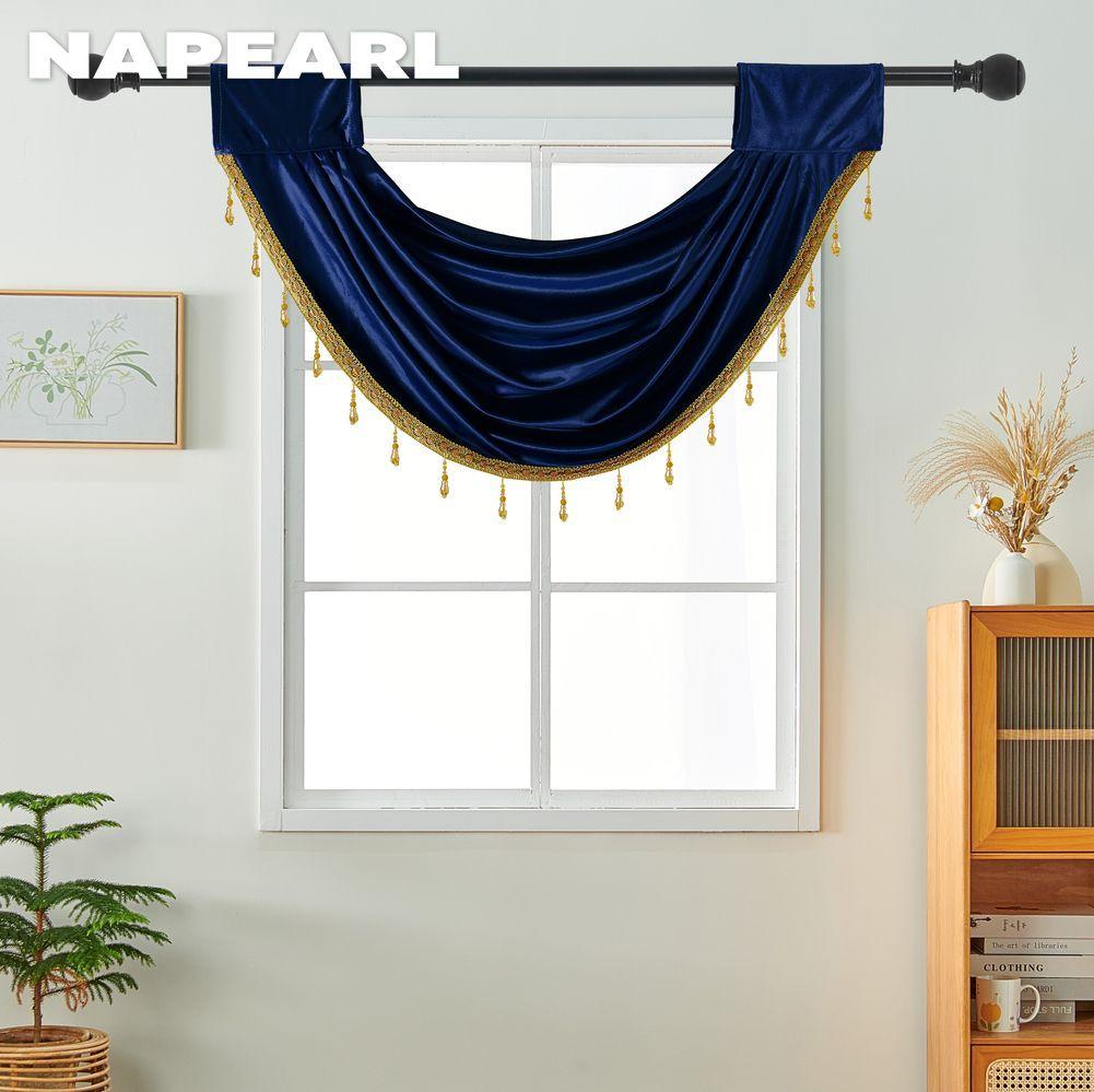 1PC NAPEARL Golden Luxurious Lace Trimmed Velvet Curtain Head for Small Window Decor 70x42cm