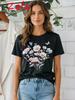 Floral Printed Women's T-shirt Pink Pastel Top with Flower and Butterfly Harajuku Summer Casual Short Sleeved Women's Clothing