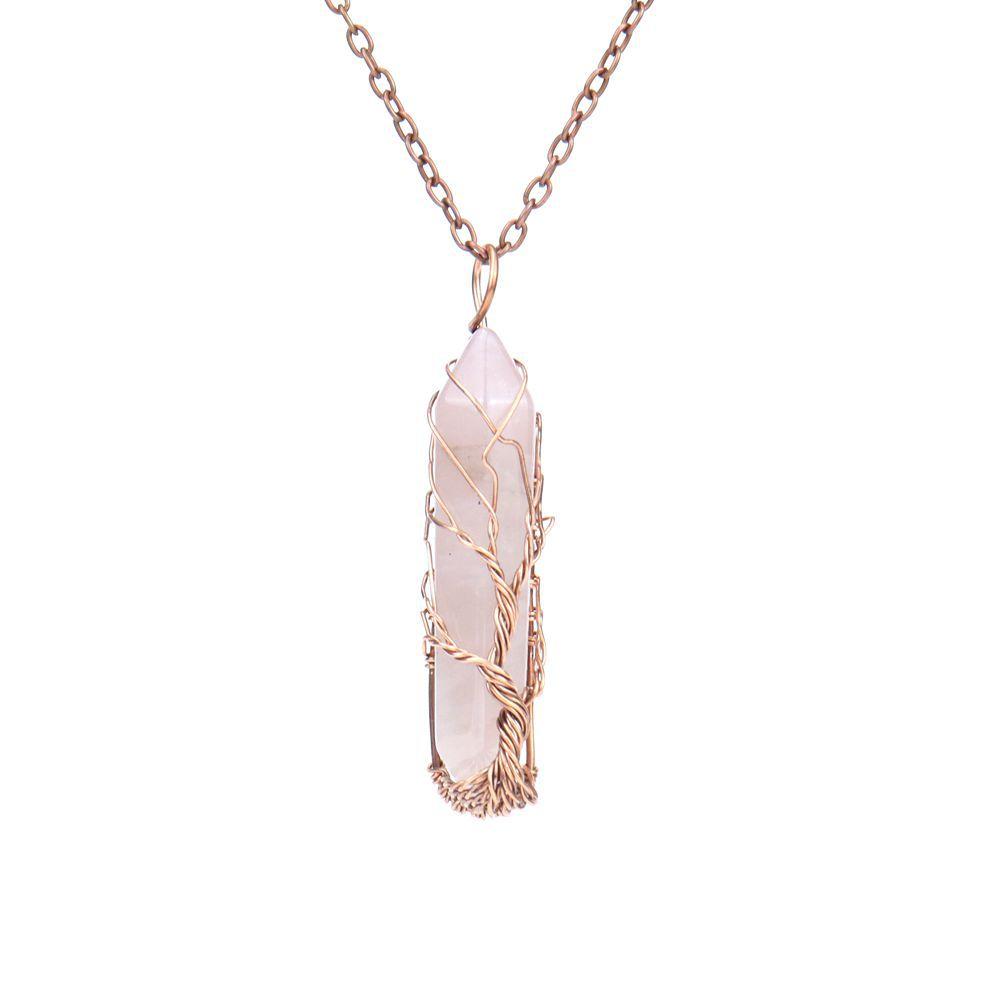 Ancient Red Copper Wound Tree Of Life Natural Crystal Hexagonal Prism Necklace Fortune Tree Necklace N