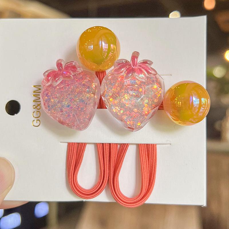 2PCS Lovely Colorful Gradient Strawberry Girls Elastic Hair Bands Princess Hair Accessories Children Hair Ties Baby Headwear