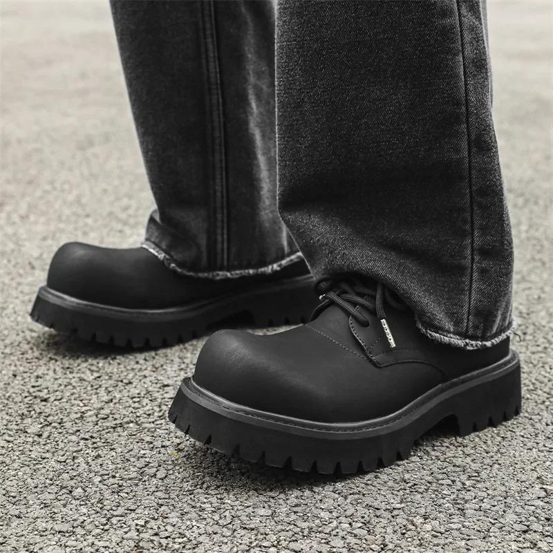Thick Sole Casual Genuine Leather Dress Shoes Men Platform Heighten Japan Harajuku Korean Streetwear Fashion Shoes for Men White