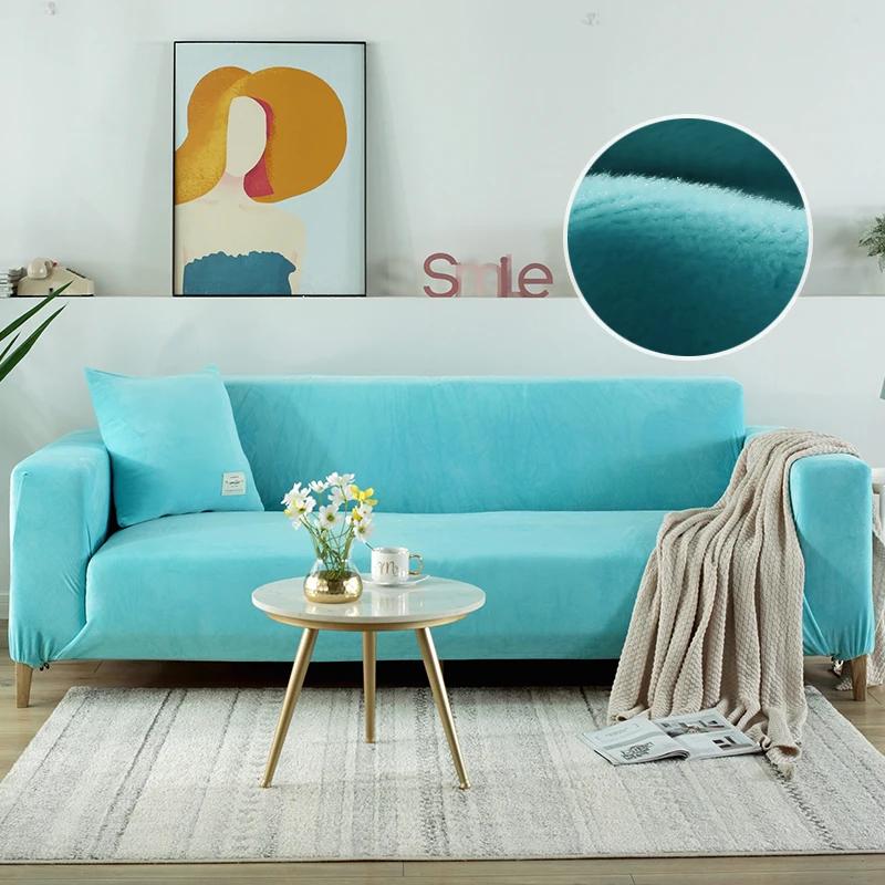 1PC Velvet Fabric Sofa Covers for Living Room Stretch Solid Color Couch Covers Set Armchair Cover Cushion Cover