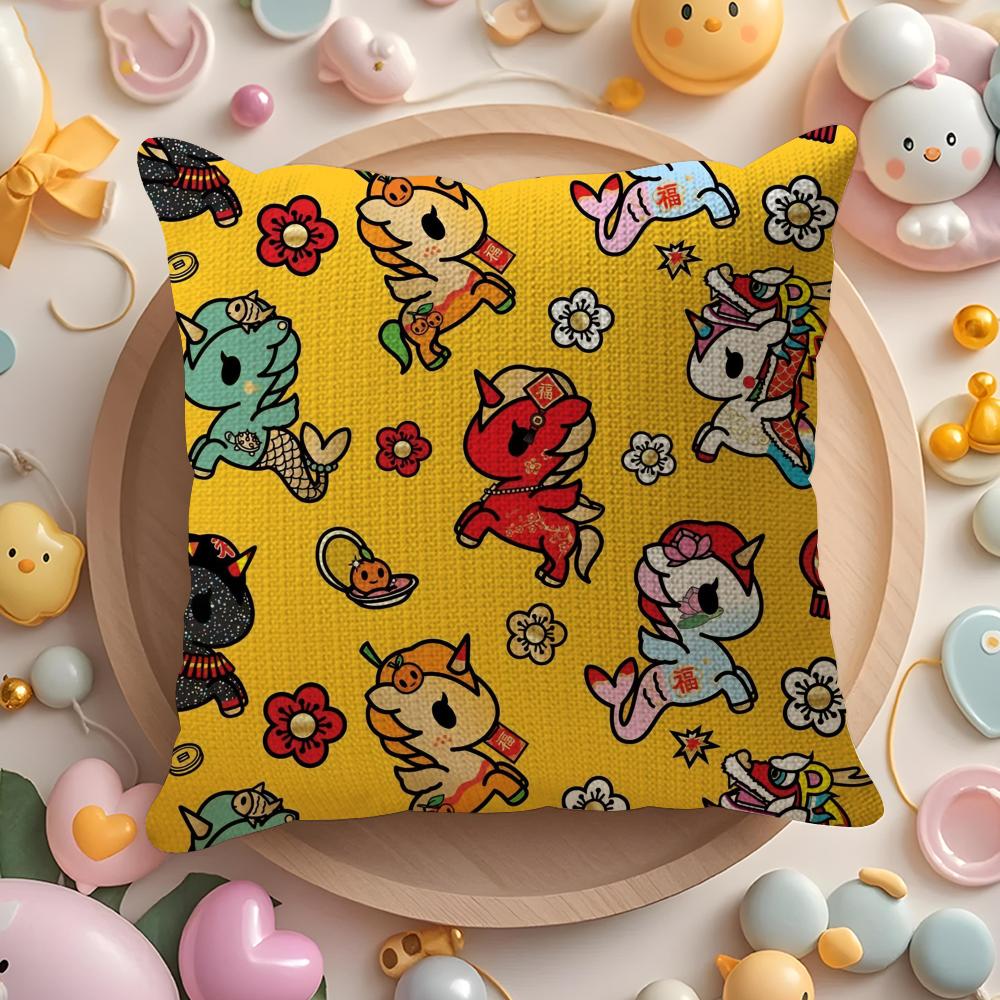 Japan Tokidoki Creative Cushion Cover Linen Organic Fabric Double-Sided Printing Breathable Pillow Case Sofa Home Decor Gift