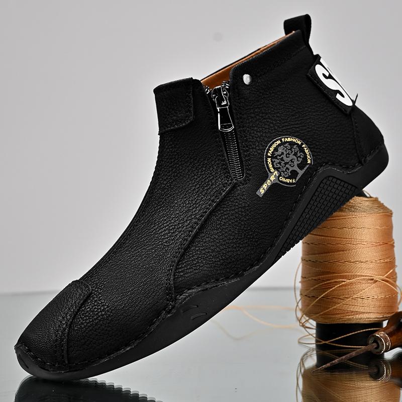 Luxury Brand Chelsea Men Boots Ankle Boots Street Outdoor Sneakers Soft Bottom British Style Retro Brown High-top Leather Shoes