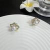 Sweet Big Flower Hollow Imitation Pearl Crystal Stud Earrings for Women Temperament Korean Design Jewelry
