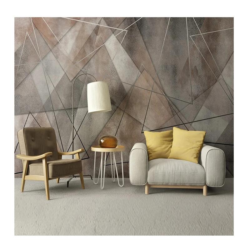 Modern Abstract Mural 3D Geometric Gray Lines Retro Background Wall Mural Living Room Wallpaper