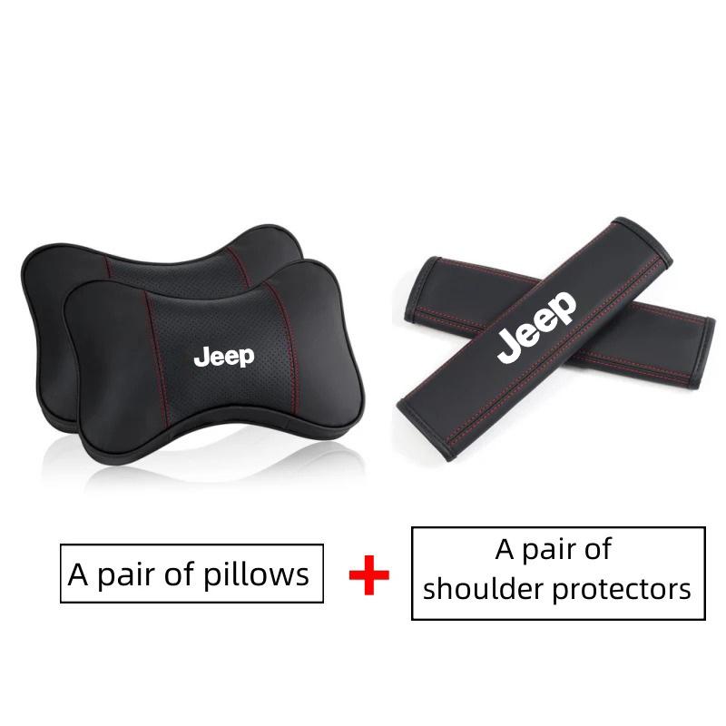 Leather Car Headrest Neck Pillow Seatbelt Shoulder Pad Accessories For Jeep Renegade Wrangler Gladiator Grand Cherokee Compass AMT1