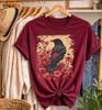 Gothic Raven Rose Enchanted Vintage Floral Crow Tshirt Unisex Unisex Retro Crow Floral Casual Short Dark Aesthetic Nature Art Tee