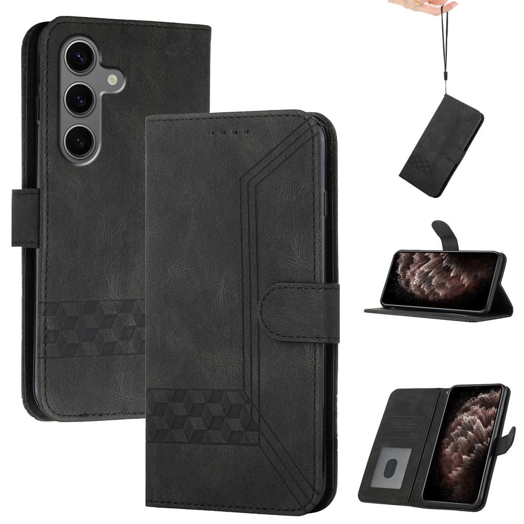 YX0010 Series for Samsung Galaxy S25+ Wallet Case Rhombus Lines Leather Phone Cover