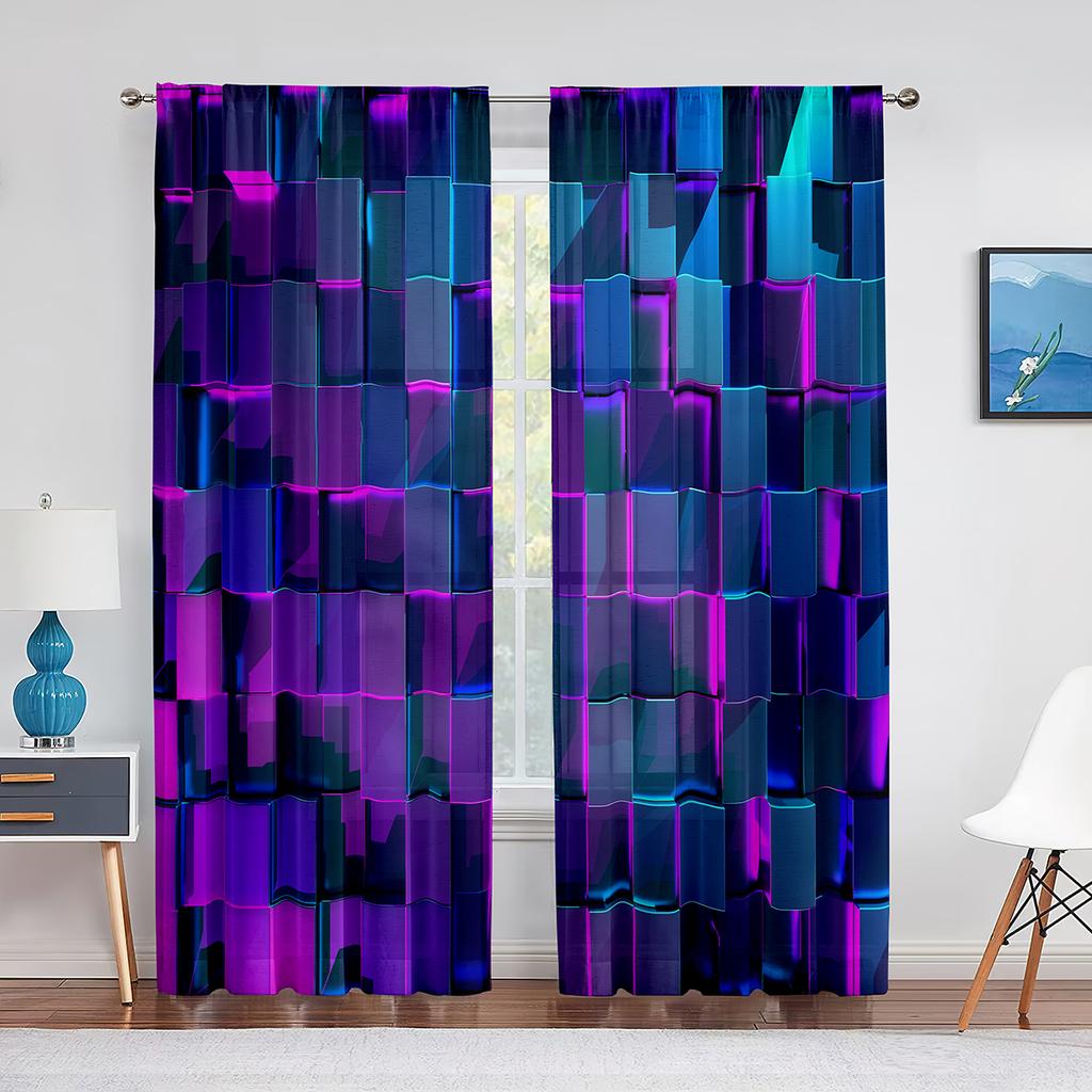 Colorful Gradient Rainbow Sheer Voile Curtain Triangle Geometric Window Tulle Curtains for Living Room Bedroom Kitchen Drapes