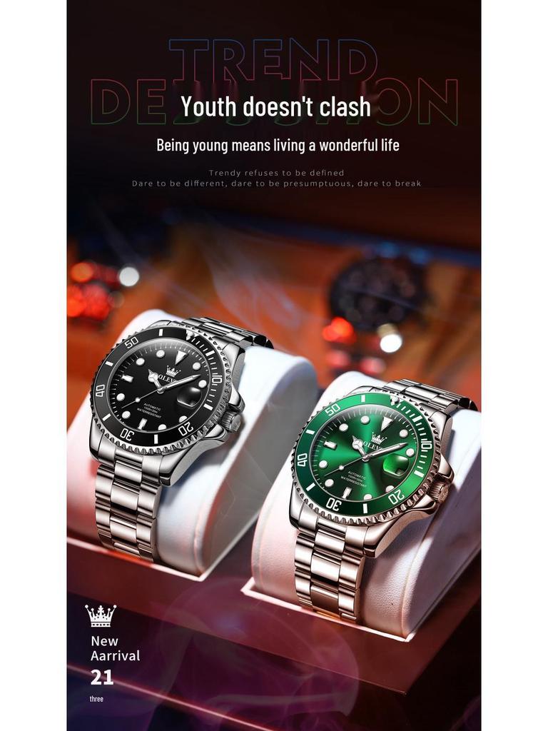 Oliss Green Water Ghost Automatische Leuchtende Wasserdichte Herrenuhr