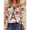 Full-body Valentine's Day Pattern Zipper T-shirt, Casual Long-sleeved Top, Suitable for Spring and Autumn, Suitable for Home and Outdoor Wear