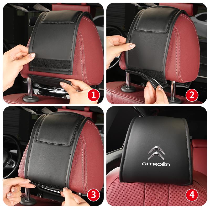 DBGO4 2PCS Leather Car Seat Headrest Protective Cover Accessories For Citroen C4 C3 C5 C2 Berlingo Celysee Cactus Picasso Saxo Grand