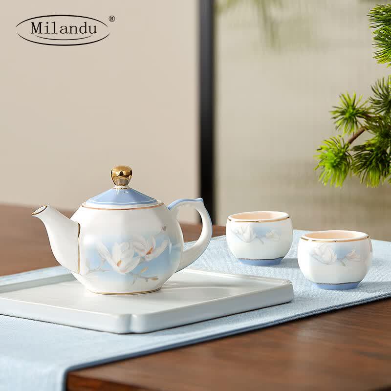Milandu Magnolia Blossom Bone China Gongfu Tea Set