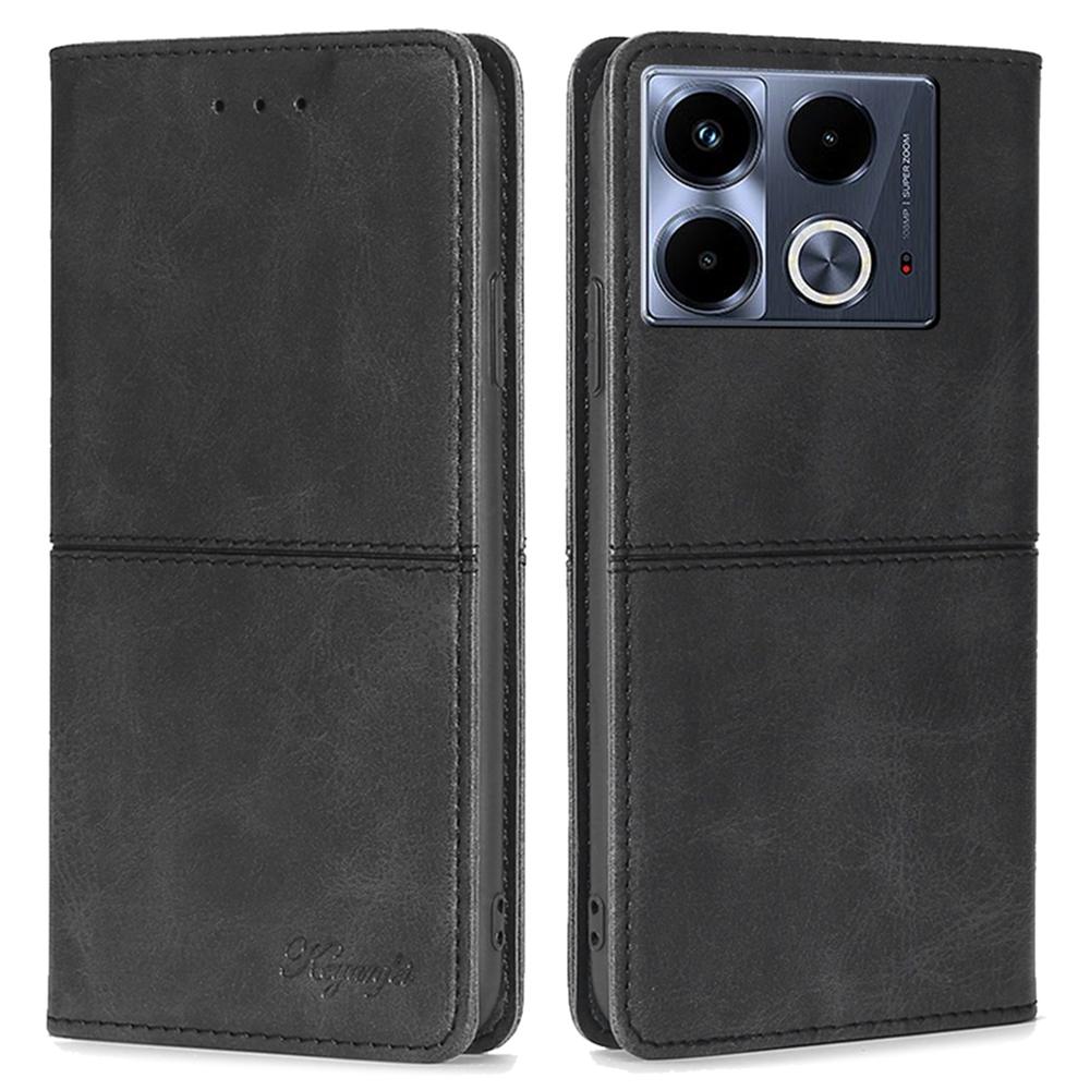 

Для чехла Infinix Note 40 Чехол из ПУ кожи с текстурой коровьей кожи Магнитная абсорбция Black