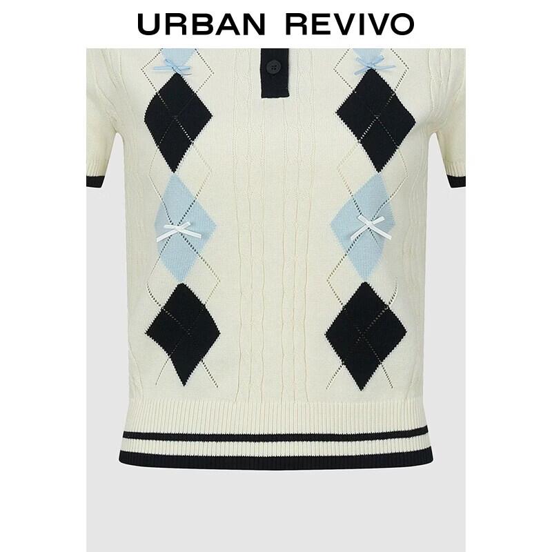 UR Women's Colorblock Argyle Polo Knit Sweater