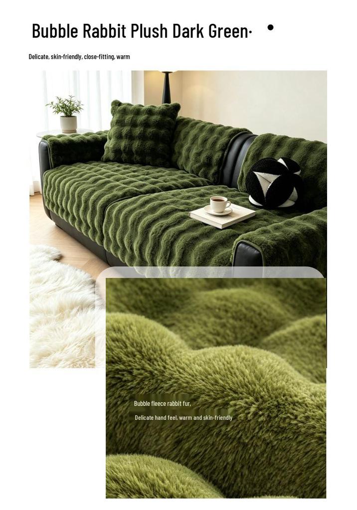 Thick Non-Slip Cat Scratch-Resistant Bubble Fleece Rabbit Fur Sofa Cushion for Autumn and Winter
