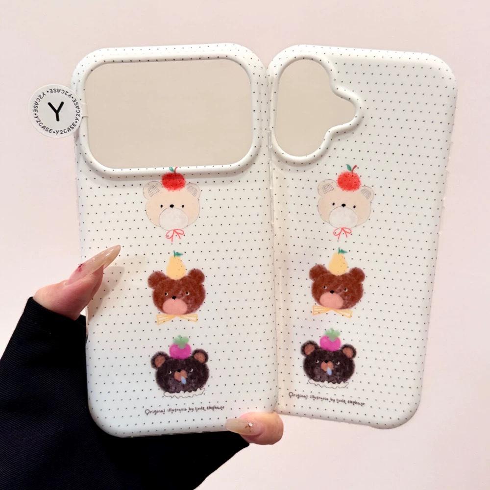 

Niche Polka Dot Little Bear iPhone Case for 16/15/17 Pro Max, Drop-proof, Frosted, Cute Design iPhone 16