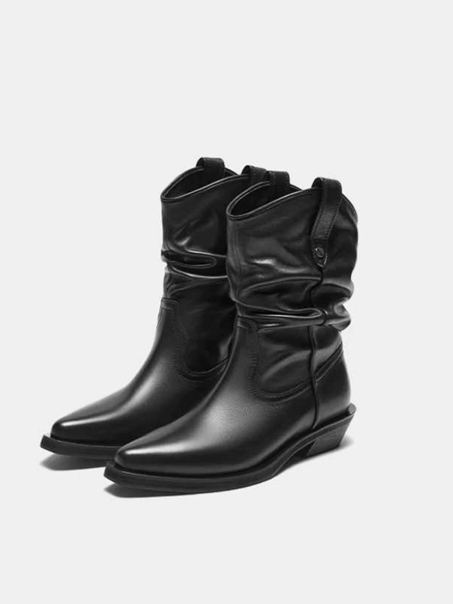 

Sheepskin version~ retro niche Maillard pointed thick heel stacking boots short boots women s 2025 new western cowboy boots 35 чёрный