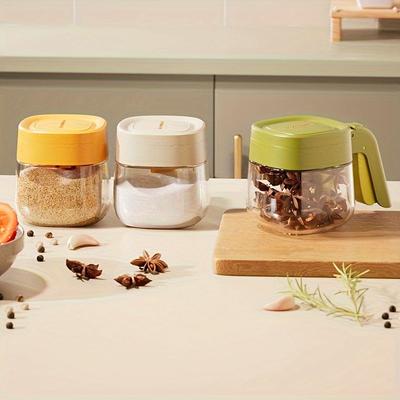 1 Pc Glass Seasoning Box-Part of a Kitchen Seasoning Combination Set,Including Seasoning Jars and Bottles,with an Opening and Closing Salt Jar Feature