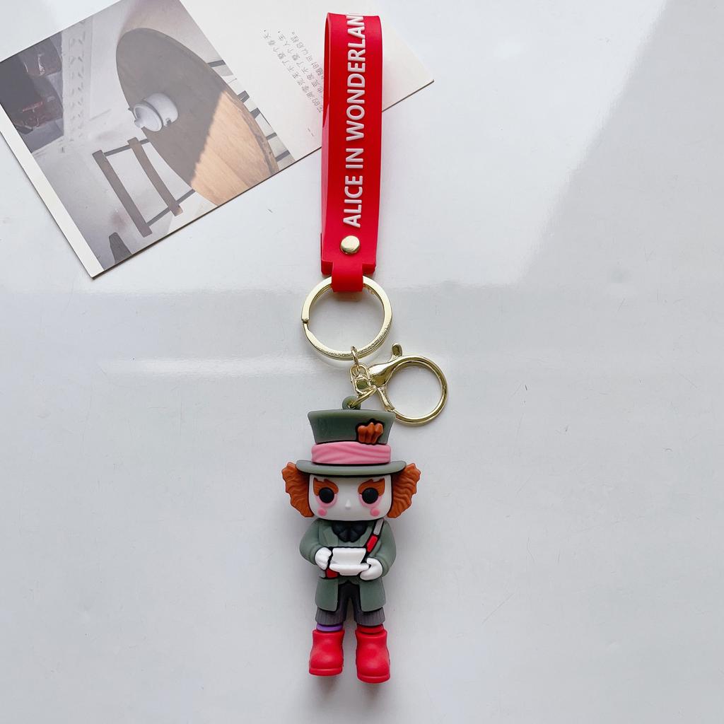 Cartoon Alice in Wonderland Kawaii Alice Mad Hatter Red Queen Figure Car Key Chain Male And Female Bag Pendant Ornament Toy Gift