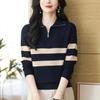 Women's Lapel Knitted Sweater Loose Sweater Polo Collar Knitted Sweater Long Sleeved Top