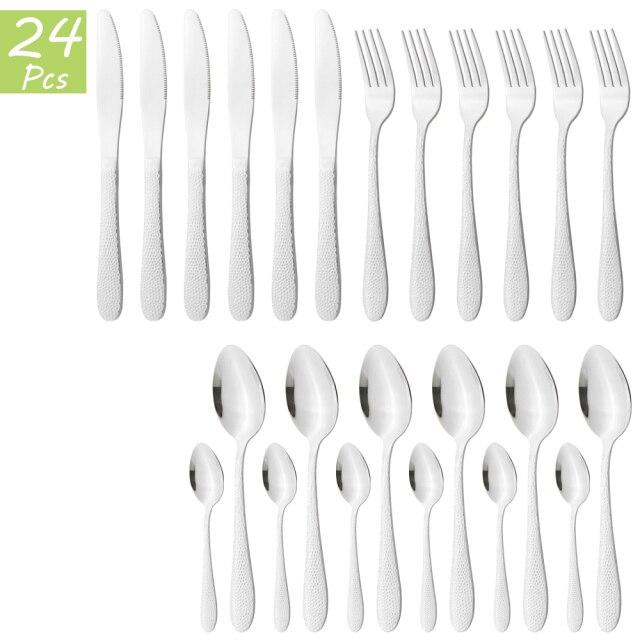 24Pcs Gold Cutlery Set Knives Fork Tea Spoon Dinner Tableware Set Stainless Steel Dinnerware Set Kitchen Flatware Silverware Set