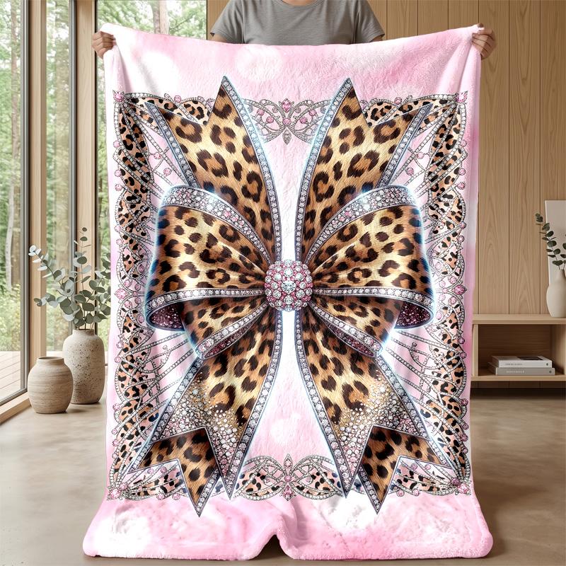 Leopard Print Bow 1 Theme blanket Lightweight Warm Flannel Blanket Decorative Throw Blanket for Home Decoration