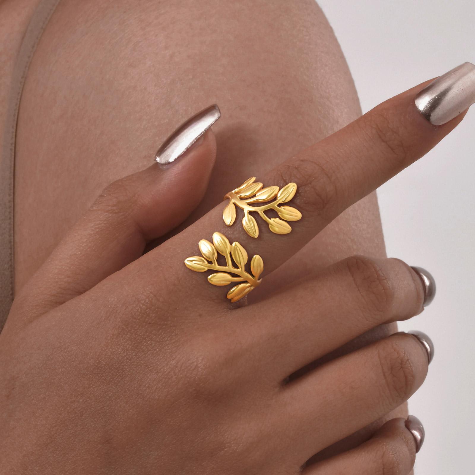 

Geometric Leaves Opening Ring for Women,Gold Color Stainless Steel Irregular Hollow Rings,Chic Jewelry Party Mother s Day Gift
