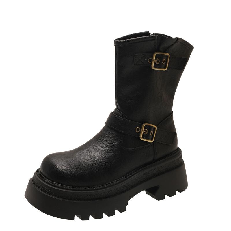 Black British style small man heightened thick-soled Martin boots women's 2025 new autumn retro trousers short boots
