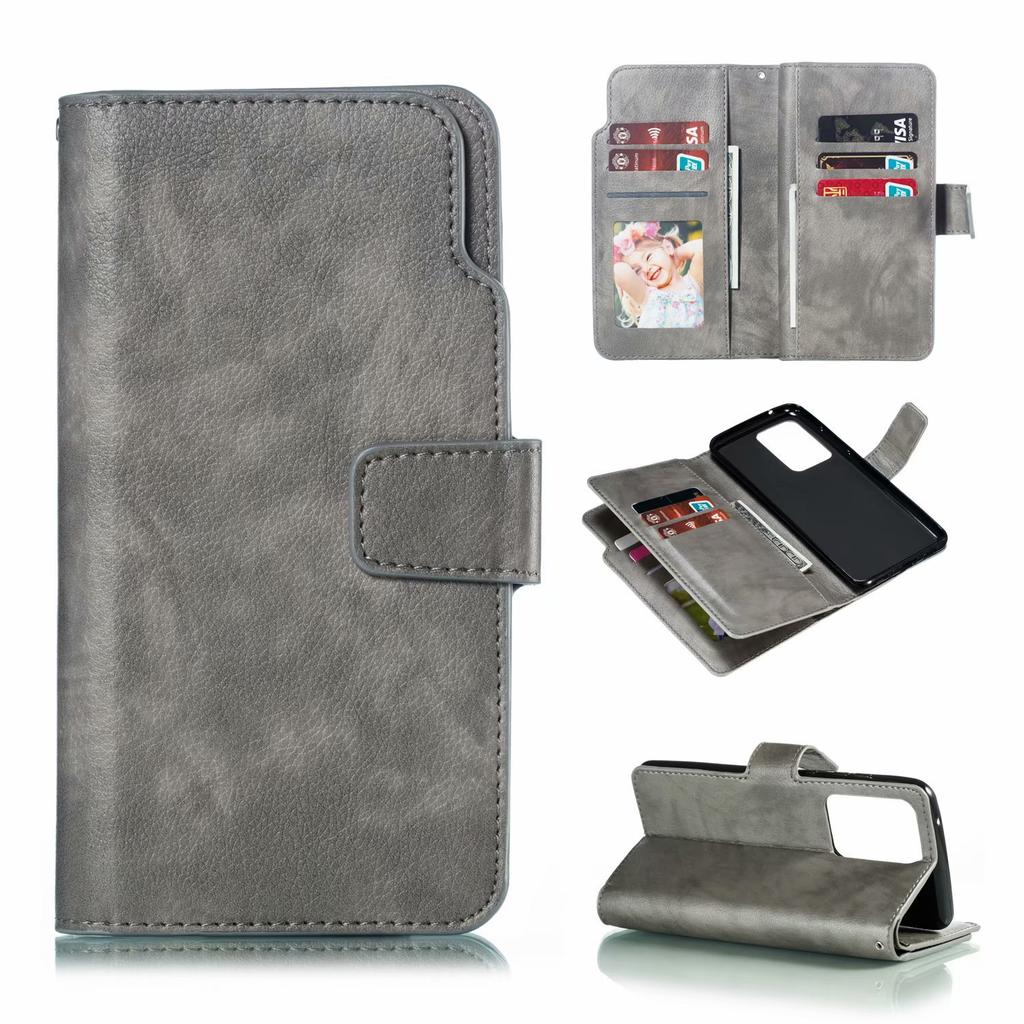 Applicable To Samsung S26 Leather Case A57 Lychee Pattern Nine Card Insert Wallet Bracket Protective Case S24FE Multi-functional Case