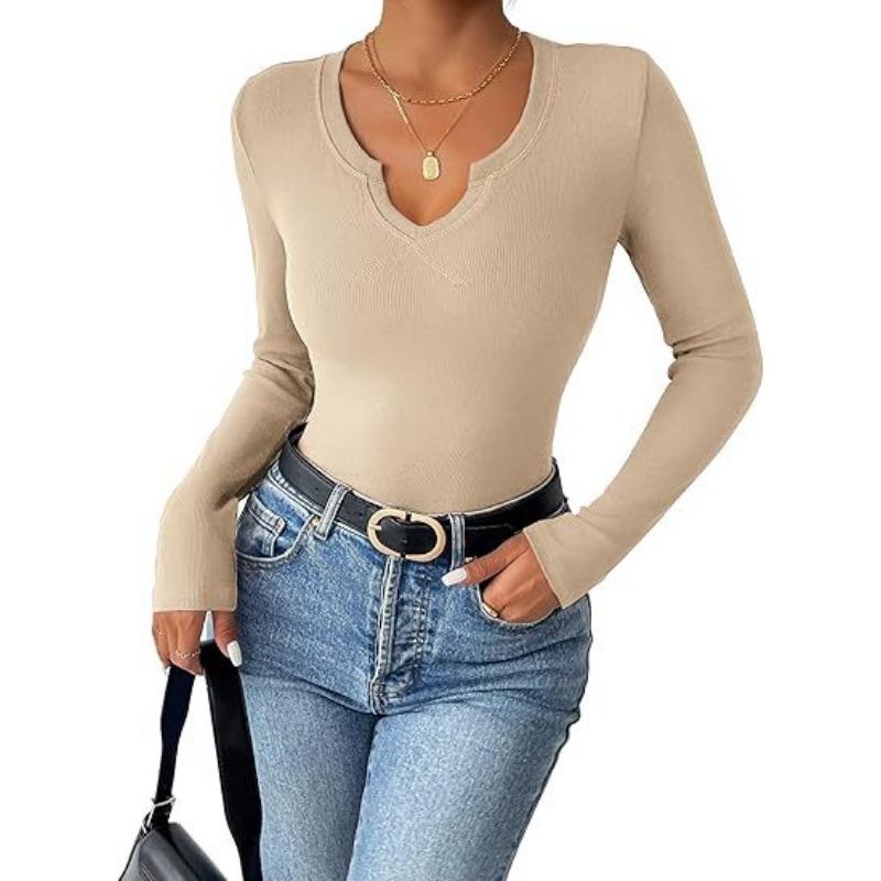 Women's Blouse Pit Stripe Deep U Neck Neckline Cross Long Sleeve Top