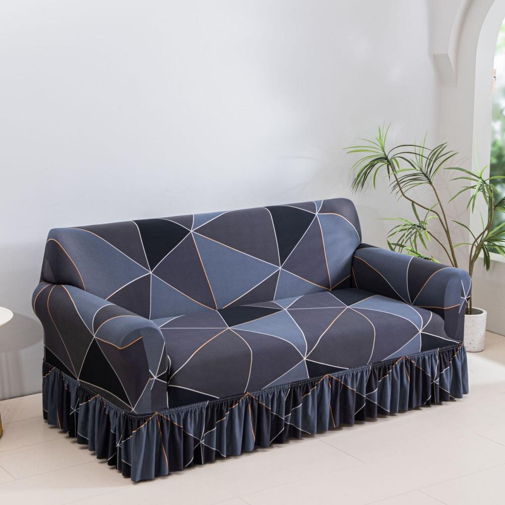 Fashion Print Milk Silk Sofa Cover Stretch Skirted Dustproof Slip Resistant Full Coverage