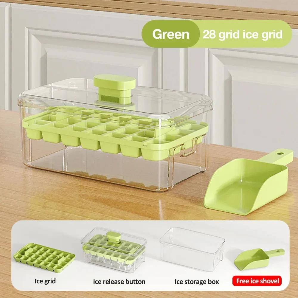 

28/56 сетка форма для кубиков льда пресс для удаления льда DIY силиконовый прочный лоток для кубиков льда с крышкой лопатка коробка для хранения замороженная форма