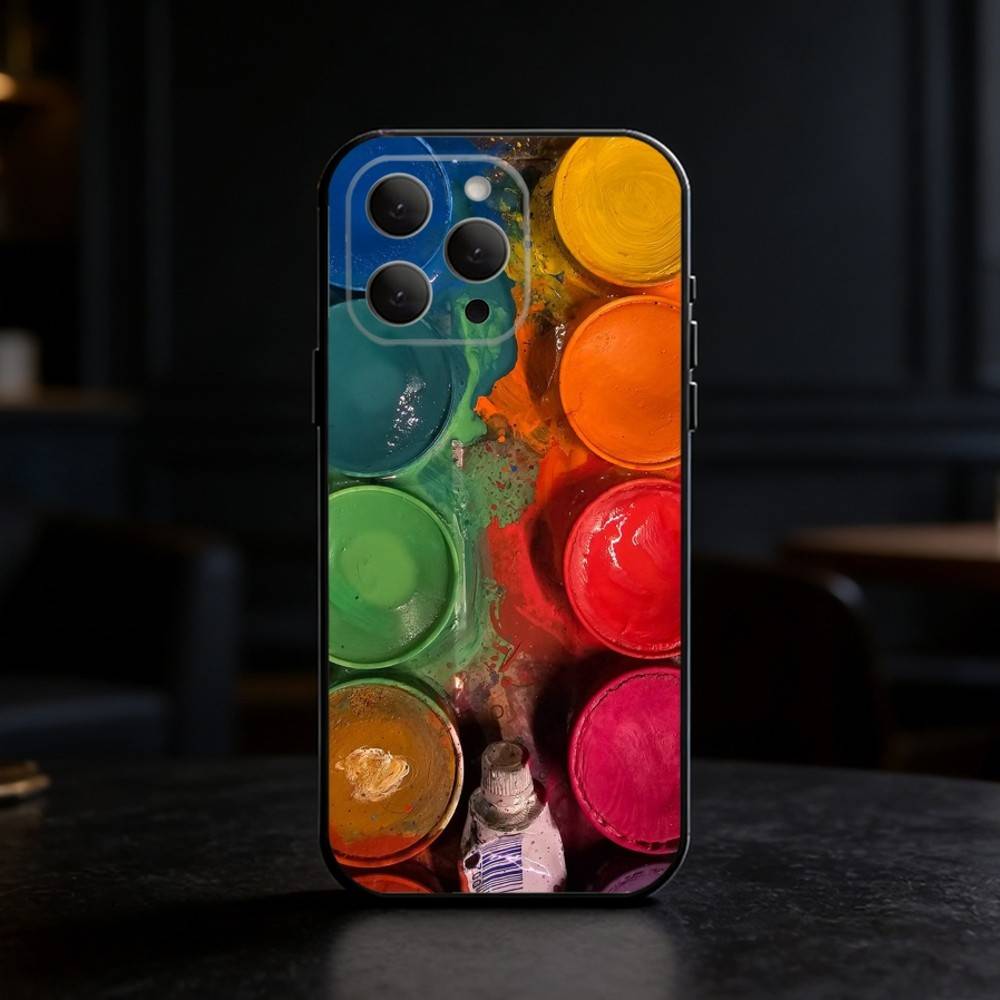 Watercolors Set Paint Palette Phone Case Silicone black Soft For IPhone 17,16,15,14,13,12,11,SE,Plus Pro Max