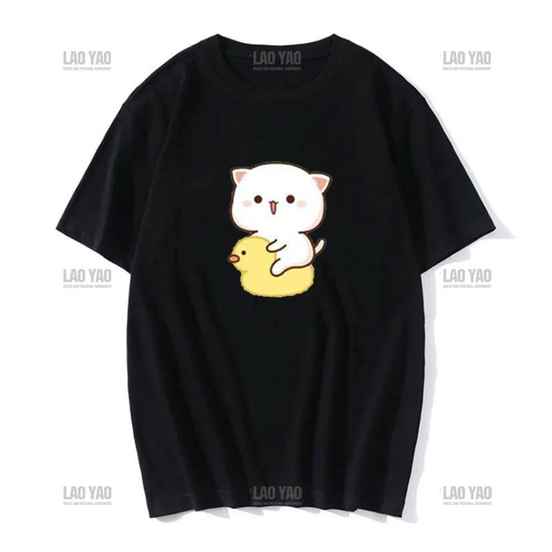 Lovely Peaches and Ash Ash T Shirt Szary Przyznaj się do błędu T-shirt Super słodki brzoskwiniowy kot kreskówka para nadruk T-shirt Unisex Unisex Topy Unisex