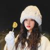 Wool Hat for Autumn and Winter Women's Versatile Knitted Bag Headset Showing Face Small Warm White Plush Cold Hat Big Head Circumference