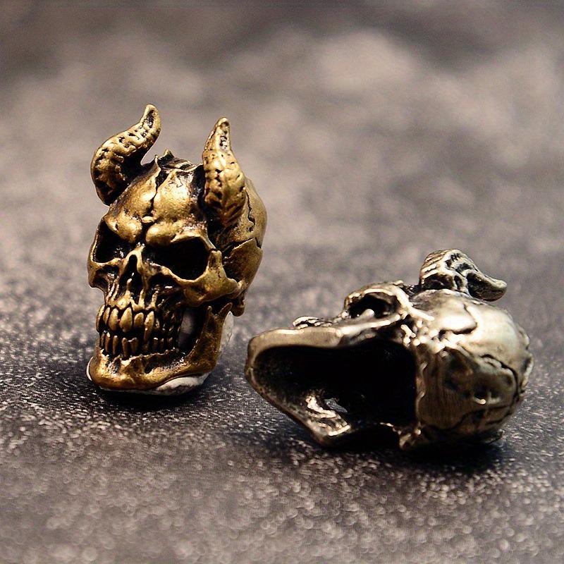 1PC Gothic Devil Satan Goat Horn Skull Brass Knife Beads DIY Paracord Charms Key Chain Accessories Punk Men Outdoor EDC Tools Lanyard Pendants