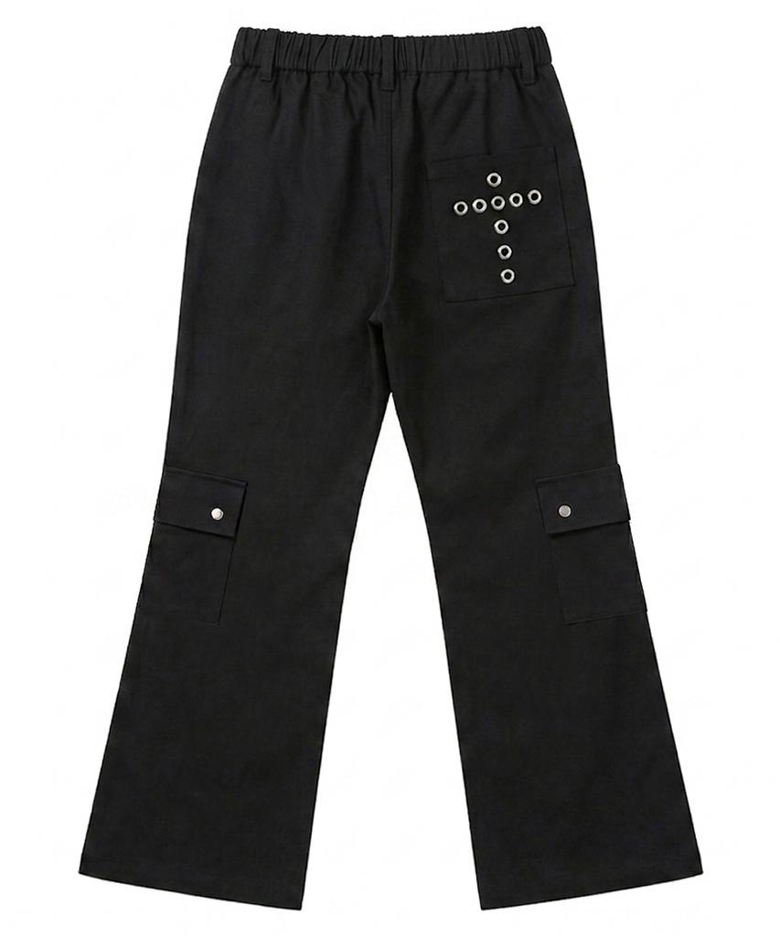 Ebeulisi Eyelet Wide Cotton Cargo Pants (Black)