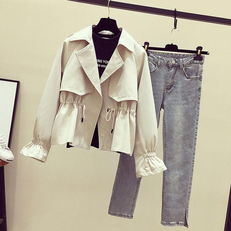 Spot Korean Short Trench Coat Women's New Autumn Coat Loose Waist Thin Small Popular Spring and Autumn