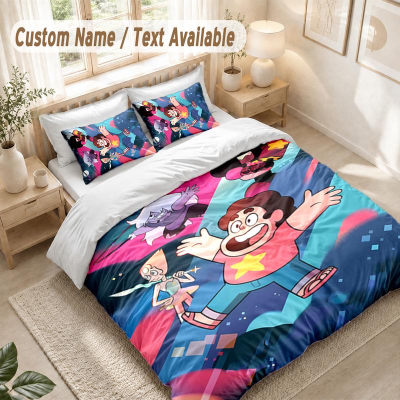 Steven Universe Bettwäsche-Set, 1 Bettbezug & 2 Kissenbezüge Weich Bequem Schlafzimmer Heimtextilien Dekor
