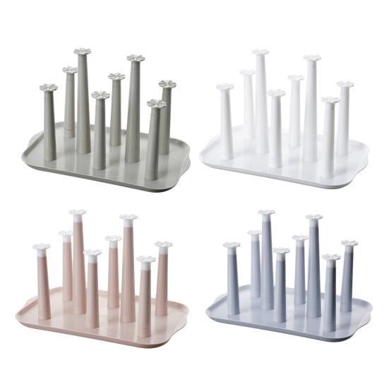 Escurridor de Tazas de Plástico de 6 Ranuras con Bandeja de Goteo Organizador de Encimera Ahorra Espacio para Tazas Vasos Estante de Almacenamiento de Cocina Libre de BPA