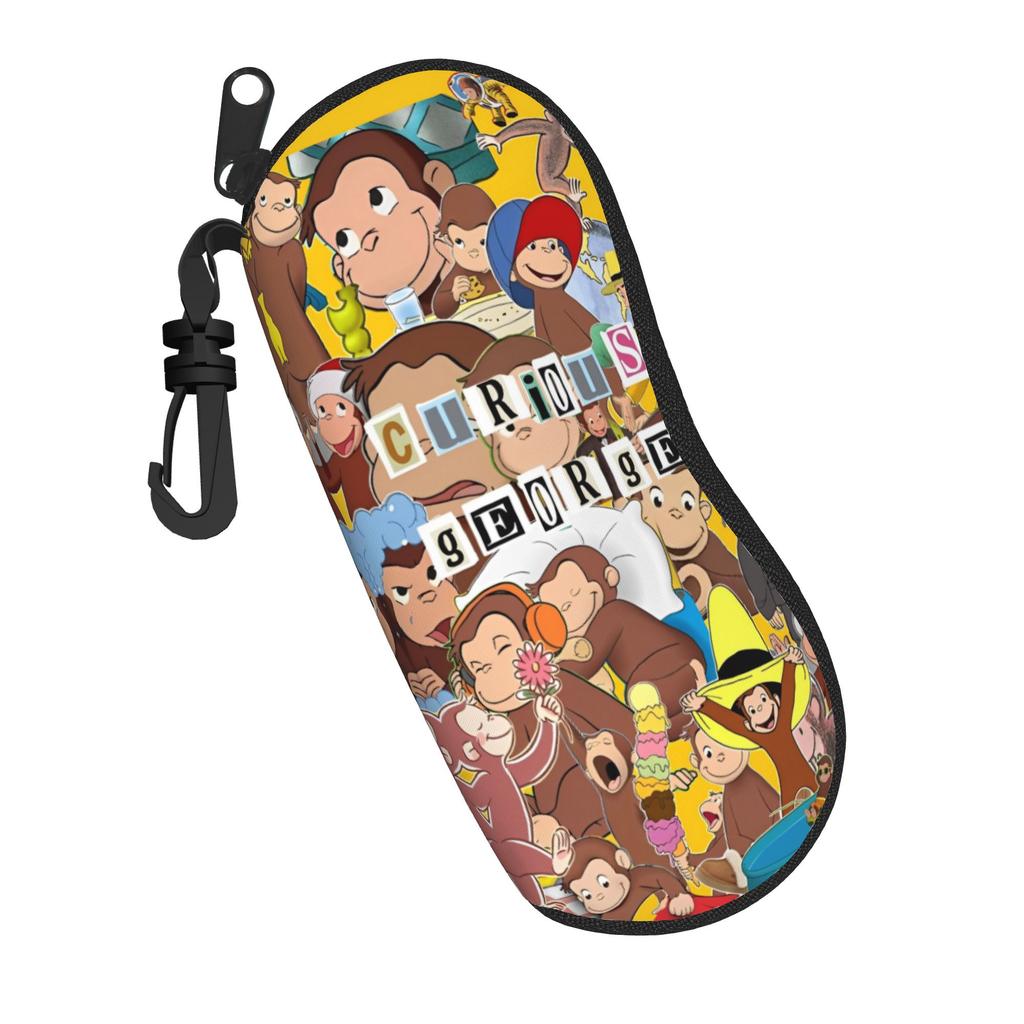 Curious George African monkey Anime Glasses Case Unisex Travel Zipper Eyewear Protector Ultra Eyeglasses Box