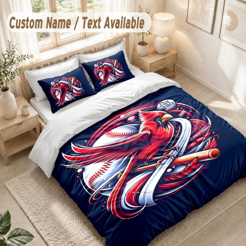 St Louis Baseball Bedding Set, 1 Duvet Cover & 2 Pillowcases Soft Comfortable Bedroom Home Textile Decor