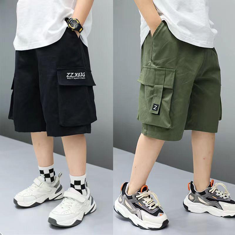 Summer Boys' Cotton Shorts High Street Hip Hop Fashion Big Pocket Shorts Khaki Children's Pants Casual Children's Clothing