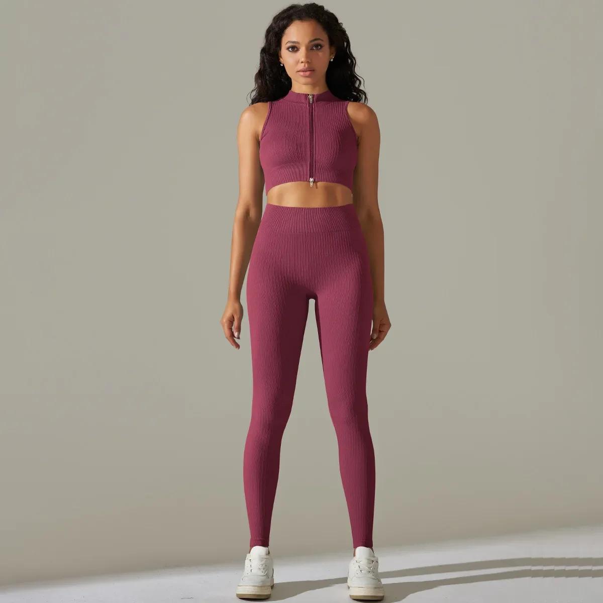 

Спортивный комплект для йоги, леггинсы, женская спортивная одежда для спортзала, спортивный костюм для фитнеса, спортивные костюмы, одежда для тренировок для женщин M винный